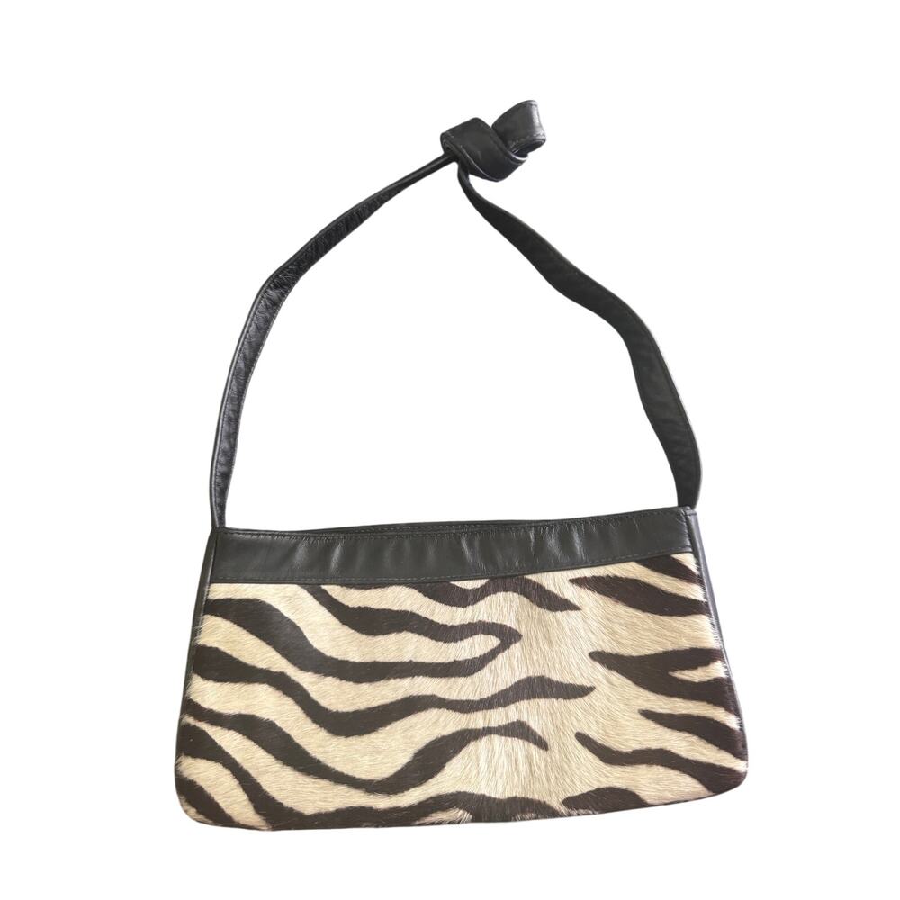 VTG DAWLI Made In USA Zebra Hair Print Genuine Black Leather Shoulder Bag